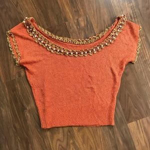 Harvest Queen pearl and lace vintage crop top